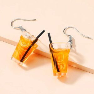 Orange sweet fruit boba tea drink earrings
